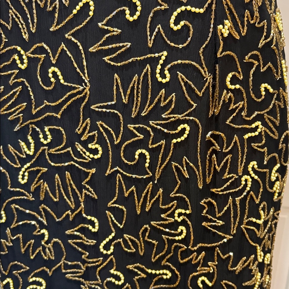 Adrianna Papell sz 12 black 100% silk evening dress with gold sequins and beads - Picture 5 of 14
